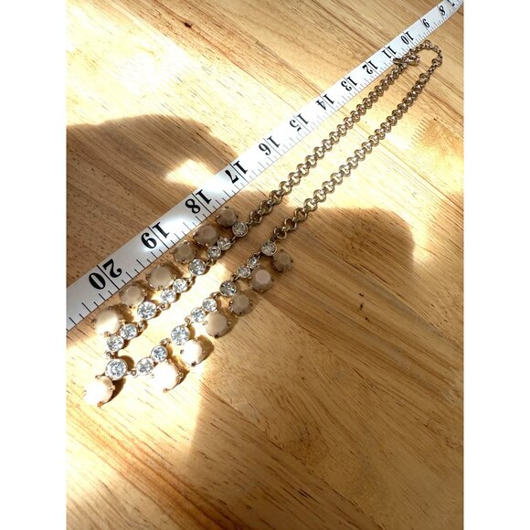 J.Crew Gold-Tone Necklace With Neutral Beige Gems & Clear Crystals 18-20 Inches - Picture 6 of 13